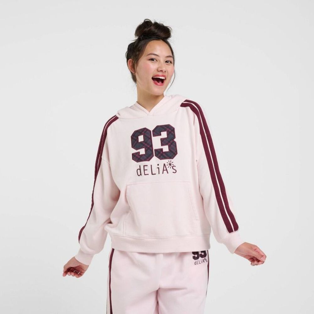 Women's dELiA*s Logo Hooded Graphic Pullover Sweatshirt - Light Pink XL